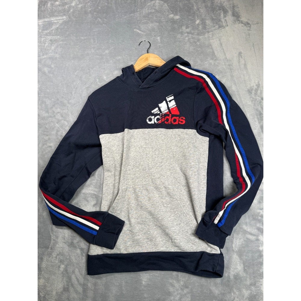 Adidas Americana Hoodie Mens Small Navy Gray 3-Stripes Logo Pullover
